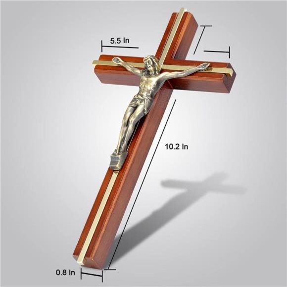 Crucifix Wall Cross, Handmade Catholic Wooden Crosses Wall Decor, 10 Inch - Picture 5 of 6